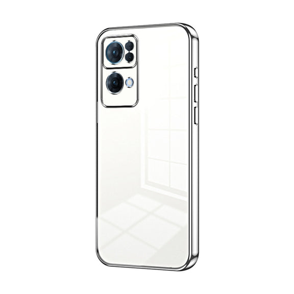 For OPPO Reno7 Pro Transparent Plating Fine Hole Phone Case(Silver)