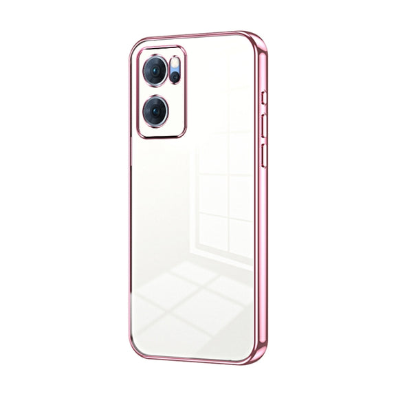 For OPPO Reno7 5G Transparent Plating Fine Hole Phone Case(Pink)