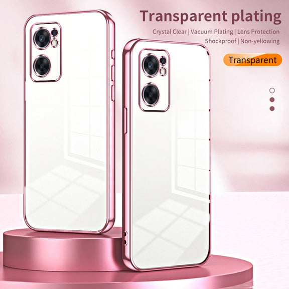 For OPPO Reno7 SE Transparent Plating Fine Hole Phone Case(Pink)