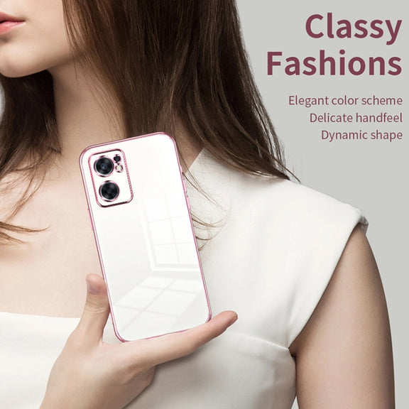 For OPPO Reno7 SE Transparent Plating Fine Hole Phone Case(Pink)