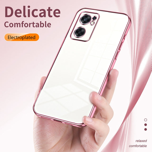 For OPPO Reno7 SE Transparent Plating Fine Hole Phone Case(Pink)