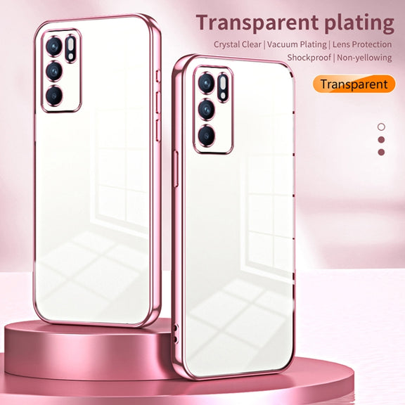 For OPPO Reno6 Indian / Malay Transparent Plating Fine Hole Phone Case(Blue)