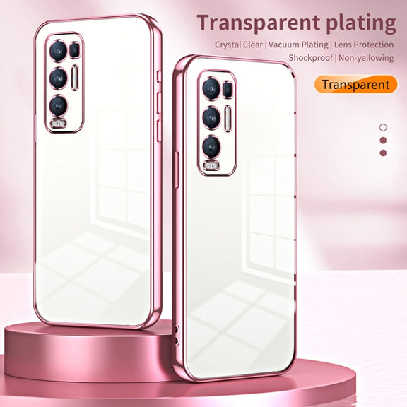 For OPPO Reno5 Pro+ Transparent Plating Fine Hole Phone Case(Blue)