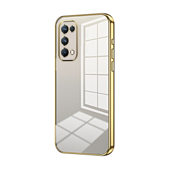 For OPPO Reno5 Pro Transparent Plating Fine Hole Phone Case(Gold)