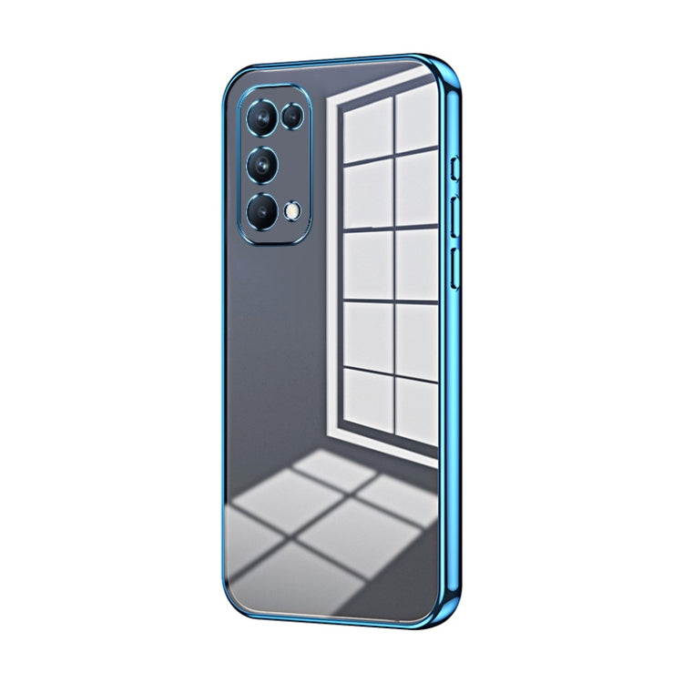 For OPPO Reno5 Pro Transparent Plating Fine Hole Phone Case(Blue)