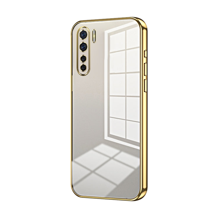 For OPPO A91 Transparent Plating Fine Hole Phone Case(Gold)