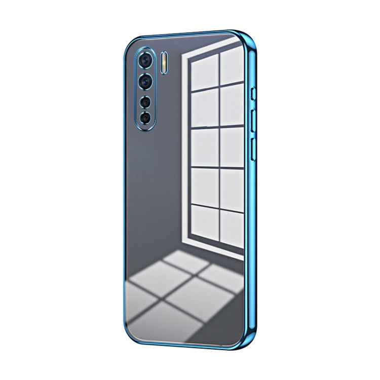 For OPPO A91 Transparent Plating Fine Hole Phone Case(Blue)