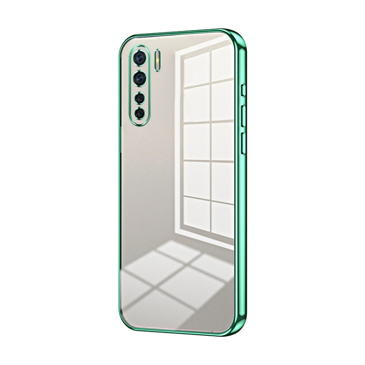 For OPPO A91 Transparent Plating Fine Hole Phone Case(Green)