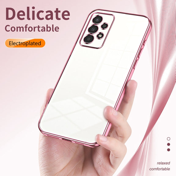 For Samsung Galaxy A13 4G Transparent Plating Fine Hole Phone Case(Pink)