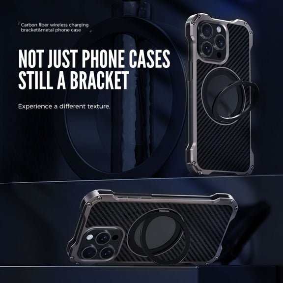 For iPhone 13 R-JUST RJ51-1 Hollow Rotating Holder MagSafe Magnetic Metal Phone Case(Silver Grey)