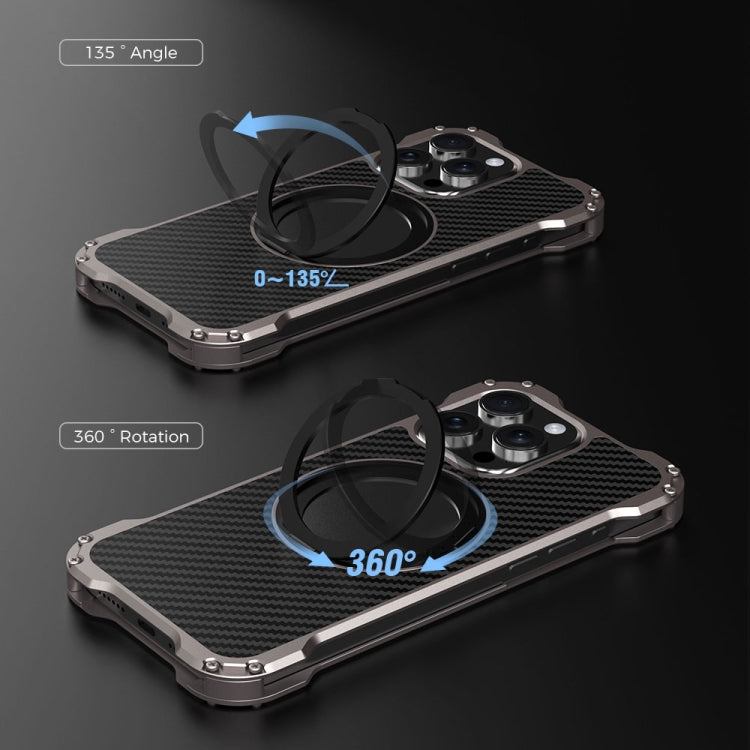 For iPhone 13 R-JUST RJ51-1 Hollow Rotating Holder MagSafe Magnetic Metal Phone Case(Silver Grey)