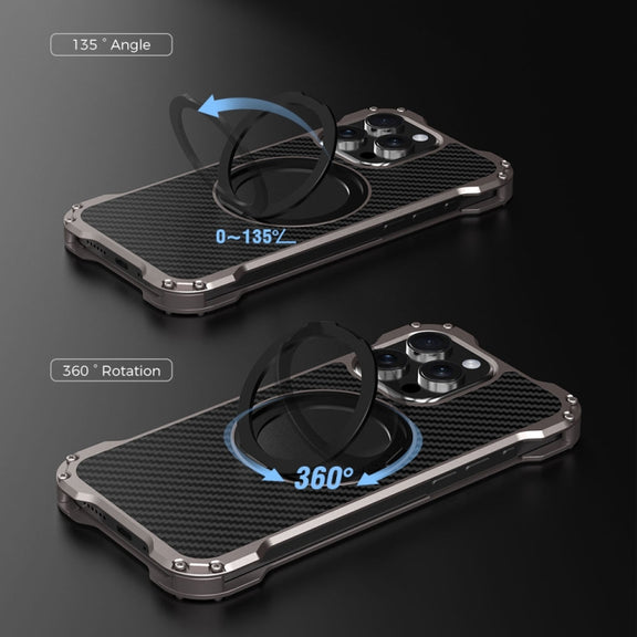 For iPhone 13 R-JUST RJ51-1 Hollow Rotating Holder MagSafe Magnetic Metal Phone Case(Silver Grey)