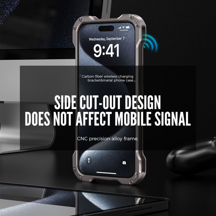 For iPhone 13 R-JUST RJ51-1 Hollow Rotating Holder MagSafe Magnetic Metal Phone Case(Silver Grey)