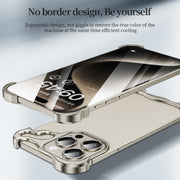 For iPhone 15 Plus Frameless Metal Corner Pad Phone Case with Lens Film(Black)