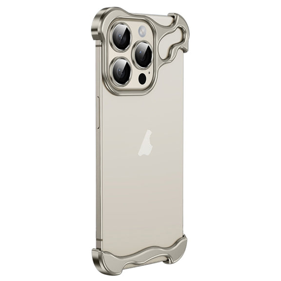 For iPhone 13 Pro Frameless Metal Corner Pad Phone Case with Lens Film(Grey)