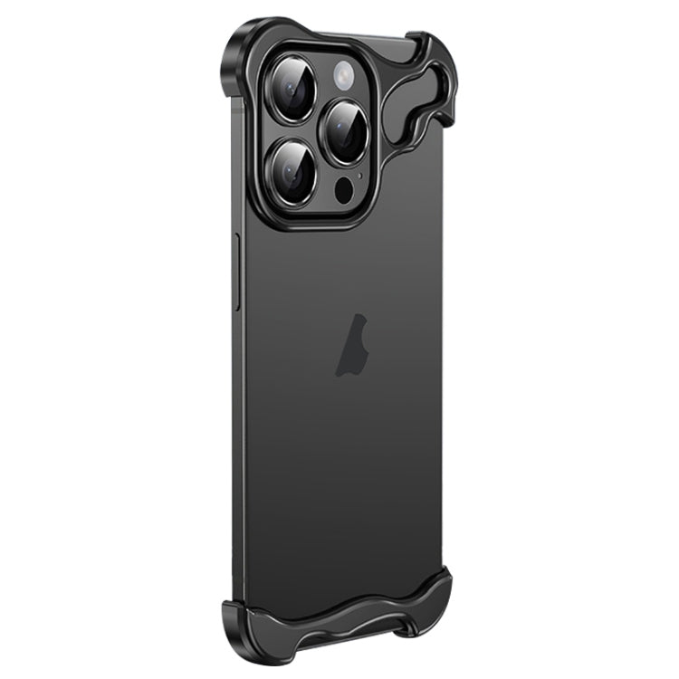 For iPhone 13 Pro Frameless Metal Corner Pad Phone Case with Lens Film(Black)