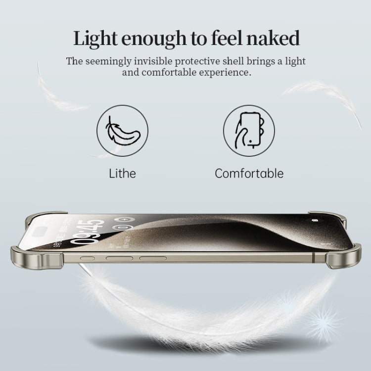 For iPhone 13 Pro Frameless Metal Corner Pad Phone Case with Lens Film(Black)