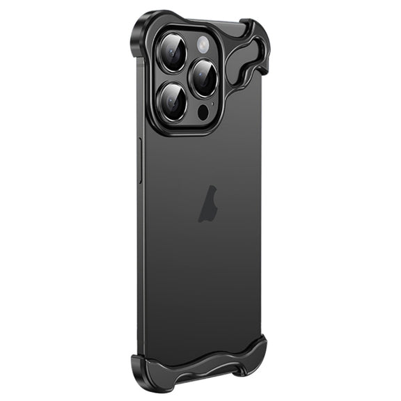 For iPhone 13 Pro Frameless Metal Corner Pad Phone Case with Lens Film(Black)