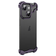 For iPhone 13 Frameless Metal Corner Pad Phone Case with Lens Film(Purple)