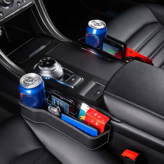Car Multi-functional Console Box Cup Holder Seat Gap Side Storage Box, Leather Style, Color:Brown(Main Driver Seat)