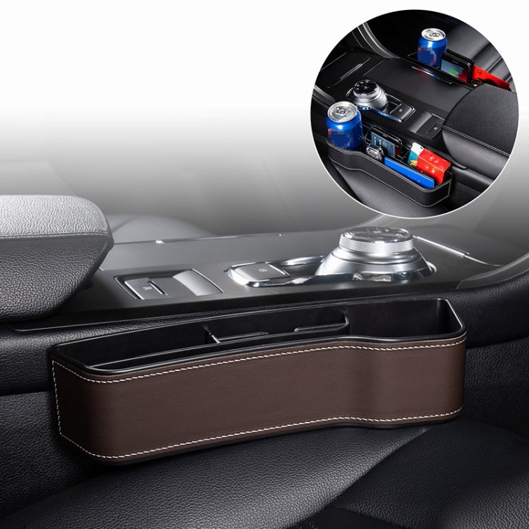 Car Multi-functional Console Box Cup Holder Seat Gap Side Storage Box, Leather Style, Color:Brown(Front Passenger Seat)