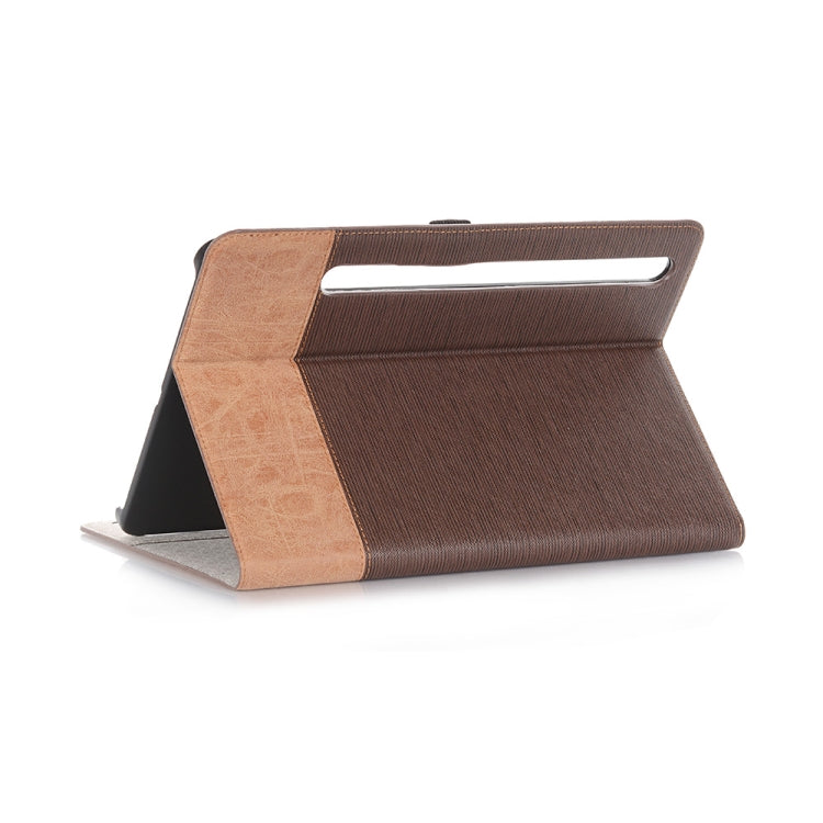 For Samsung Galaxy Tab S9 Cross Texture Stitching Leather Tablet Case(Dark Brown)