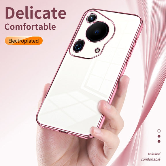 For Huawei Pura 70 Ultra Transparent Plating Fine Hole Phone Case(Pink)