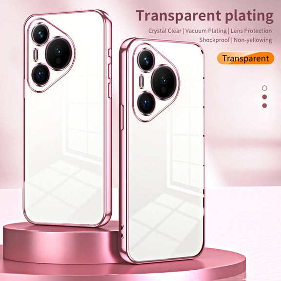 For Huawei Pura 70 Transparent Plating Fine Hole Phone Case(Blue)