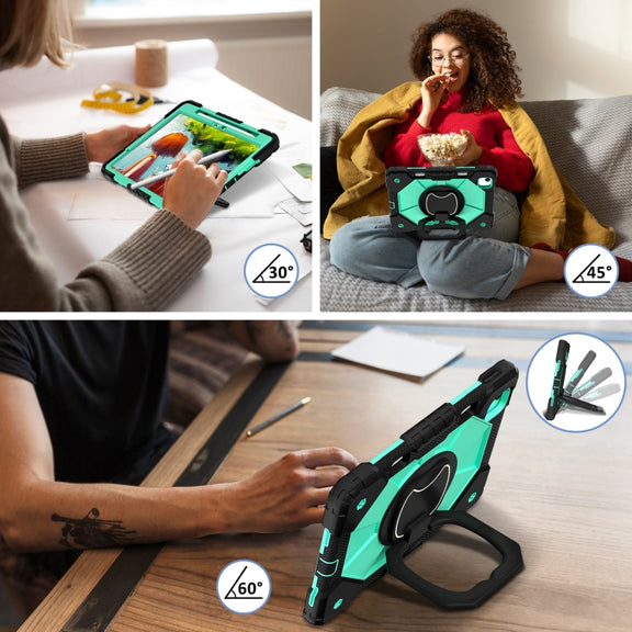 For iPad Air 11 2024 Contrast Color Robot Silicone Hybrid PC Tablet Case(Black Mint Green)