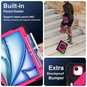 For iPad Air 11 2024 Contrast Color Robot Silicone Hybrid PC Tablet Case(Black Rose Red)