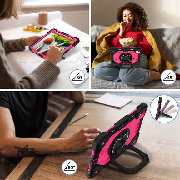 For iPad Air 11 2024 Contrast Color Robot Silicone Hybrid PC Tablet Case(Black Rose Red)