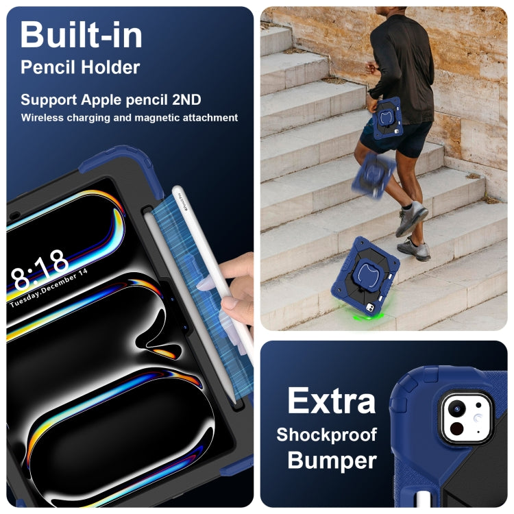 For iPad Pro 11 2024 Contrast Color Robot Silicone Hybrid PC Tablet Case(Navy Black)