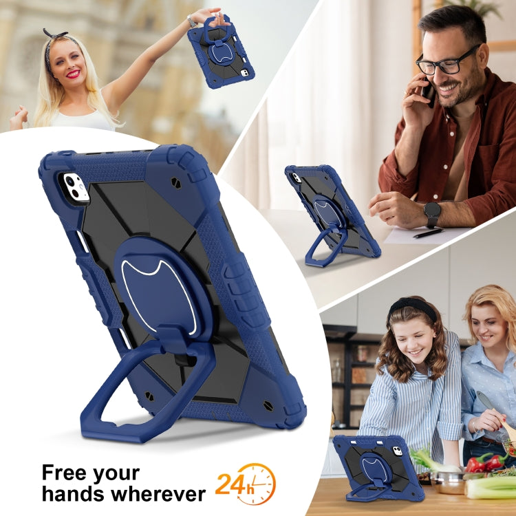 For iPad Pro 11 2024 Contrast Color Robot Silicone Hybrid PC Tablet Case(Navy Black)