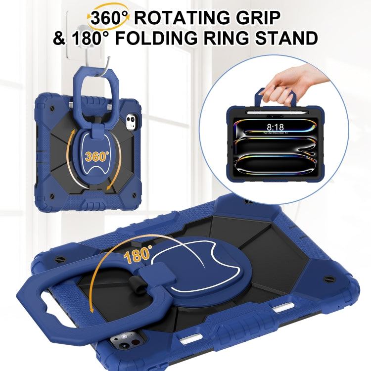 For iPad Pro 11 2024 Contrast Color Robot Silicone Hybrid PC Tablet Case(Navy Black)