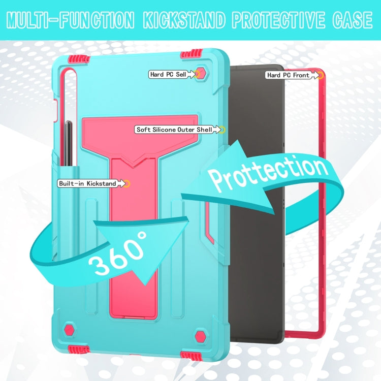 For Samsung Galaxy Tab S9 FE+ / S9+ T Holder Robot Silicone Hybrid PC Tablet Case(Mint Rose Red)
