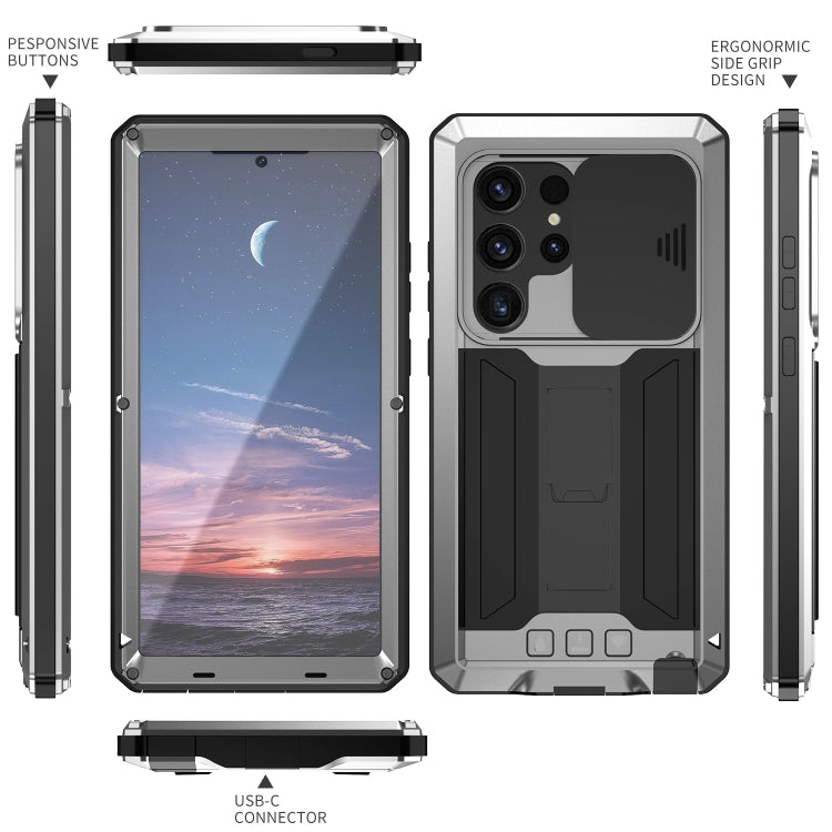 For Samsung Galaxy S24 Ultra 5G R-JUST Sliding Camera Life Water-resistant Holder Phone Case(Silver)