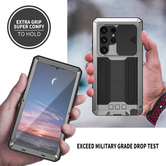 For Samsung Galaxy S24 Ultra 5G R-JUST Sliding Camera Life Water-resistant Holder Phone Case(Silver)