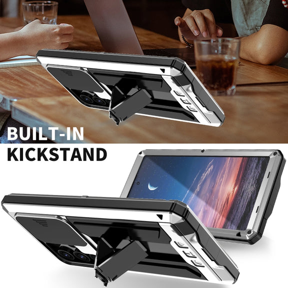 For Samsung Galaxy S24 Ultra 5G R-JUST Sliding Camera Life Water-resistant Holder Phone Case(Silver)