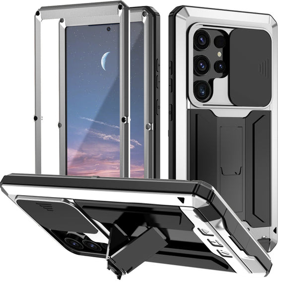 For Samsung Galaxy S24 Ultra 5G R-JUST Sliding Camera Life Water-resistant Holder Phone Case(Silver)