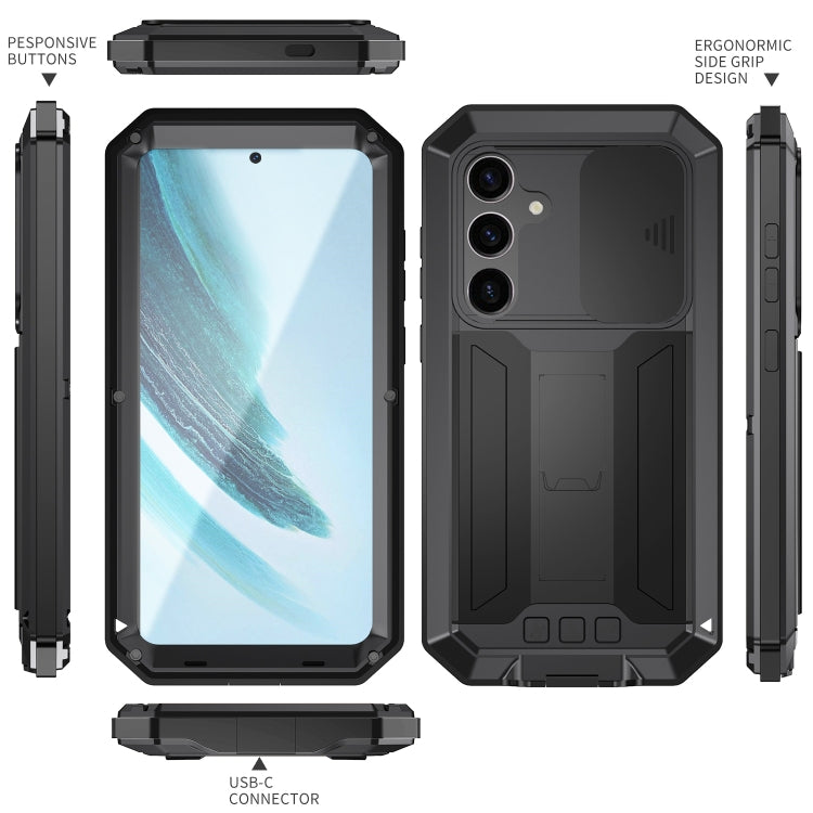For Samsung Galaxy S24+ 5G R-JUST Sliding Camera Life Water-resistant Holder Phone Case(Black)