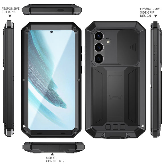 For Samsung Galaxy S24+ 5G R-JUST Sliding Camera Life Water-resistant Holder Phone Case(Black)