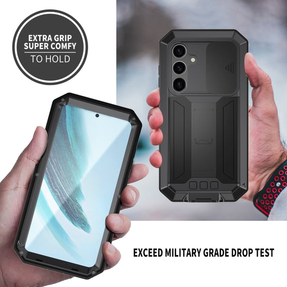 For Samsung Galaxy S24+ 5G R-JUST Sliding Camera Life Water-resistant Holder Phone Case(Black)