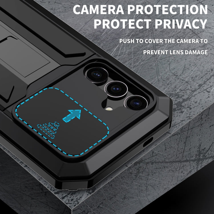 For Samsung Galaxy S24+ 5G R-JUST Sliding Camera Life Water-resistant Holder Phone Case(Black)