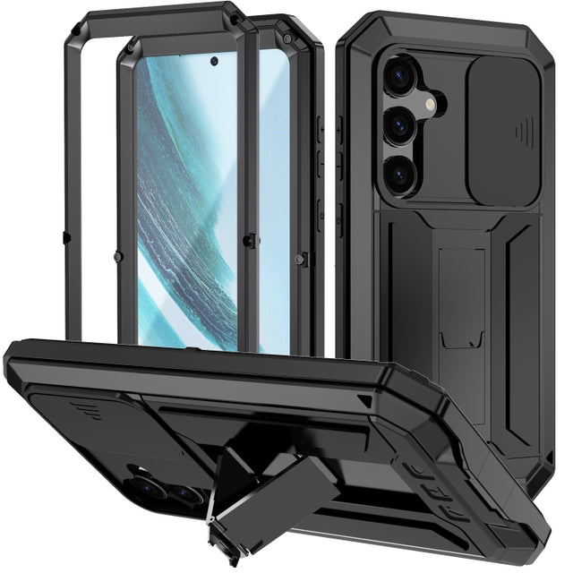 For Samsung Galaxy S24+ 5G R-JUST Sliding Camera Life Water-resistant Holder Phone Case(Black)