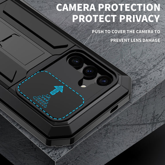 For Samsung Galaxy S24 5G R-JUST Sliding Camera Life Water-resistant Holder Phone Case(Black)