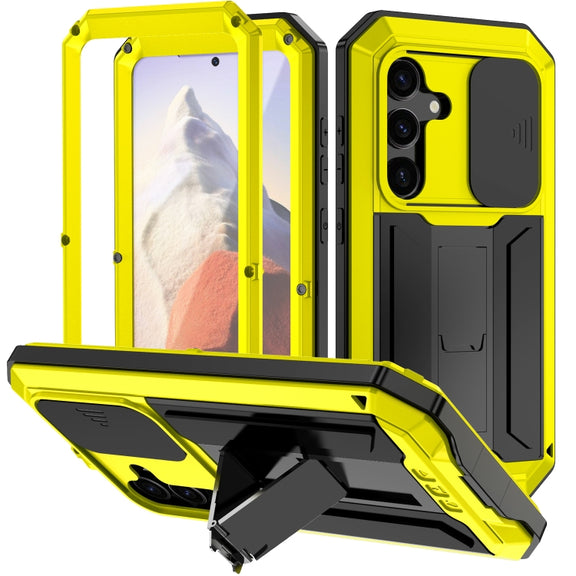 For Samsung Galaxy S24 5G R-JUST Sliding Camera Life Water-resistant Holder Phone Case(Yellow)