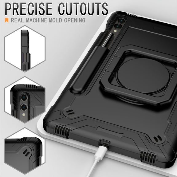 For Samsung Galaxy Tab S9 FE+ / S9+ Handle Robot Silicone Hybrid PC Tablet Case(Black)