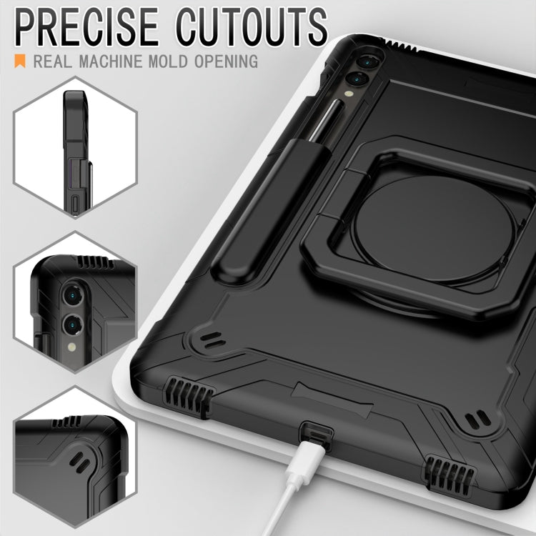 For Samsung Galaxy Tab S9 FE+ / S9+ Handle Robot Silicone Hybrid PC Tablet Case(Black)