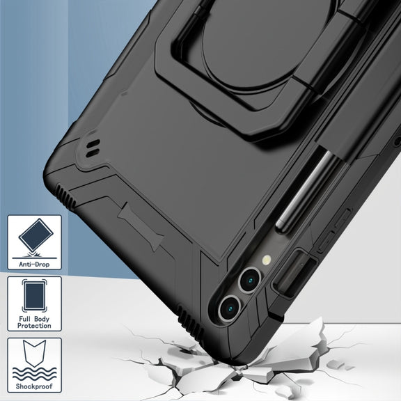 For Samsung Galaxy Tab S9 FE+ / S9+ Handle Robot Silicone Hybrid PC Tablet Case(Black)