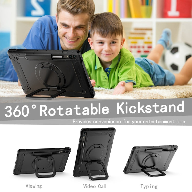 For Samsung Galaxy Tab S9 FE+ / S9+ Handle Robot Silicone Hybrid PC Tablet Case(Black)
